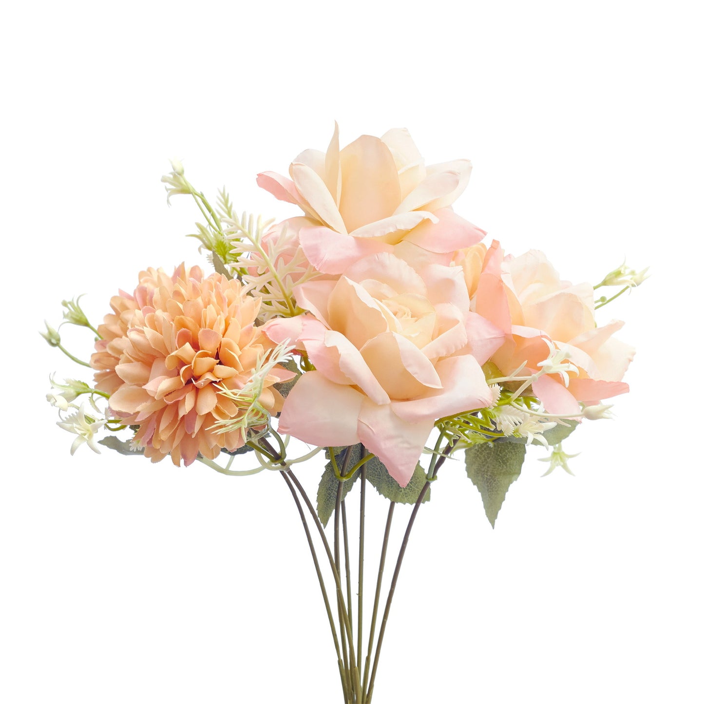Mixed Artificial Silk Flower Bouquet - Modern Rose, Dandelions & Foliage (Light Orange)