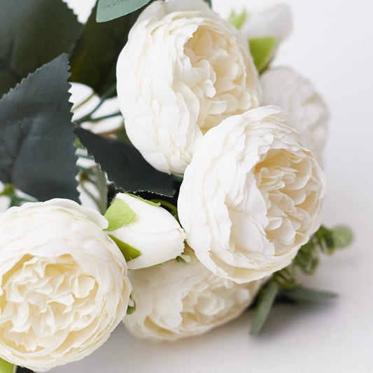 Artificial Silk Peony & Tea Rose Bouquet (Milk White)