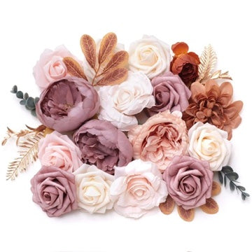Silk Flower Bags with Foliage (Cream, Pink, Peach, Mauve & Gold)