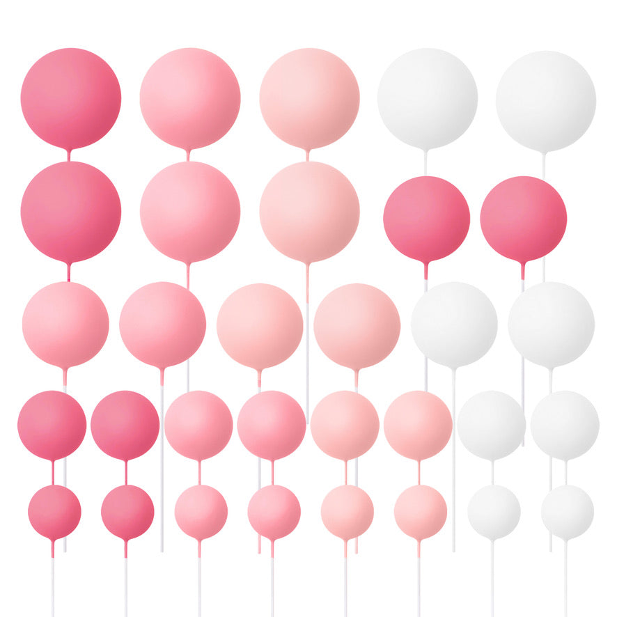 32 Pieces Cake Decorating Ball Sets - White, Light Pink, Pink & Hot Pink (Mixed Colour Bundle 3)