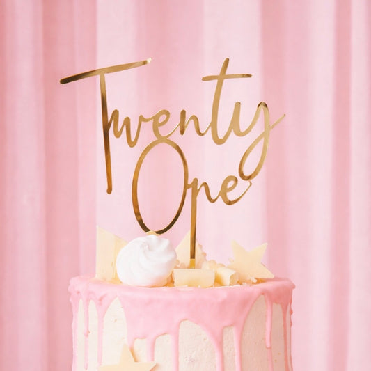 Gold 'Twenty One' Acrylic Cake Topper