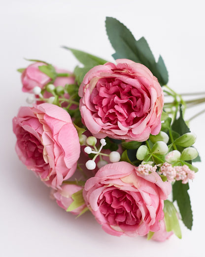 Artificial Silk Peony & Tea Rose Bouquet (Pretty Pink)