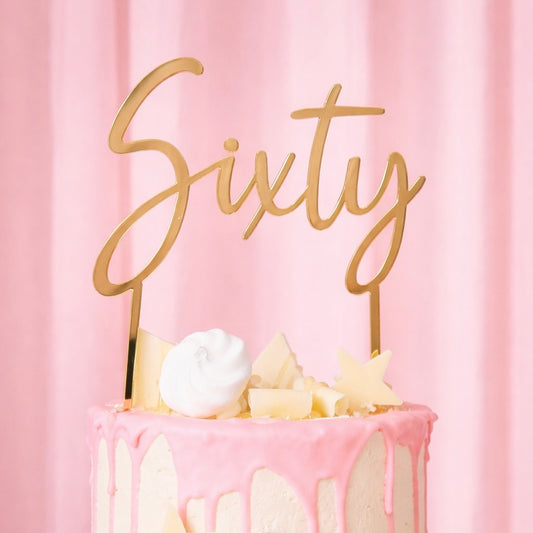Gold 'Sixty' Acrylic Cake Topper