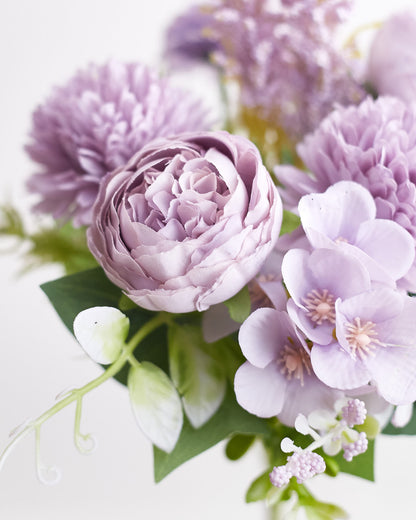 Silk Artificial Flower Bouquet - Philippine Roses, Peonies, Dandelion Flower Balls & Foliage (Lavender)