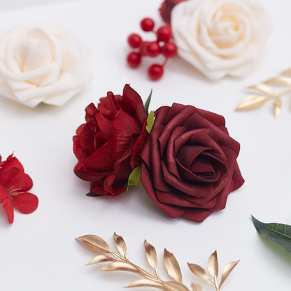 Silk Flower Bags with Foliage (White, Gold, Red & Deep Red)
