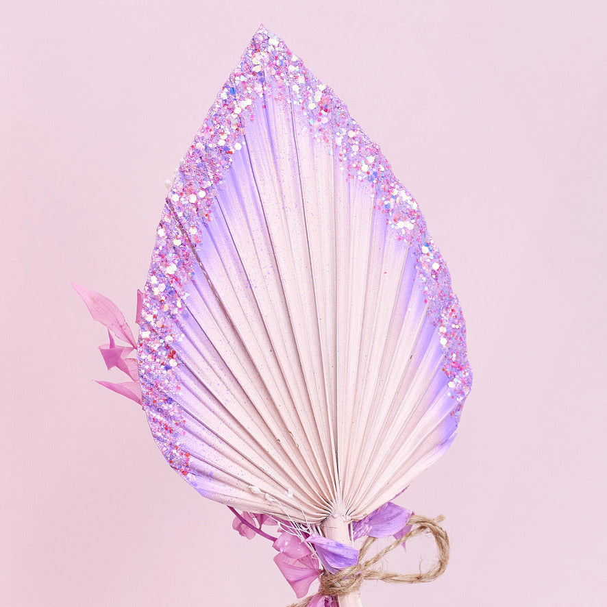 Dried Palm Spear Bouquet (Pink, Purple Glitter & White)