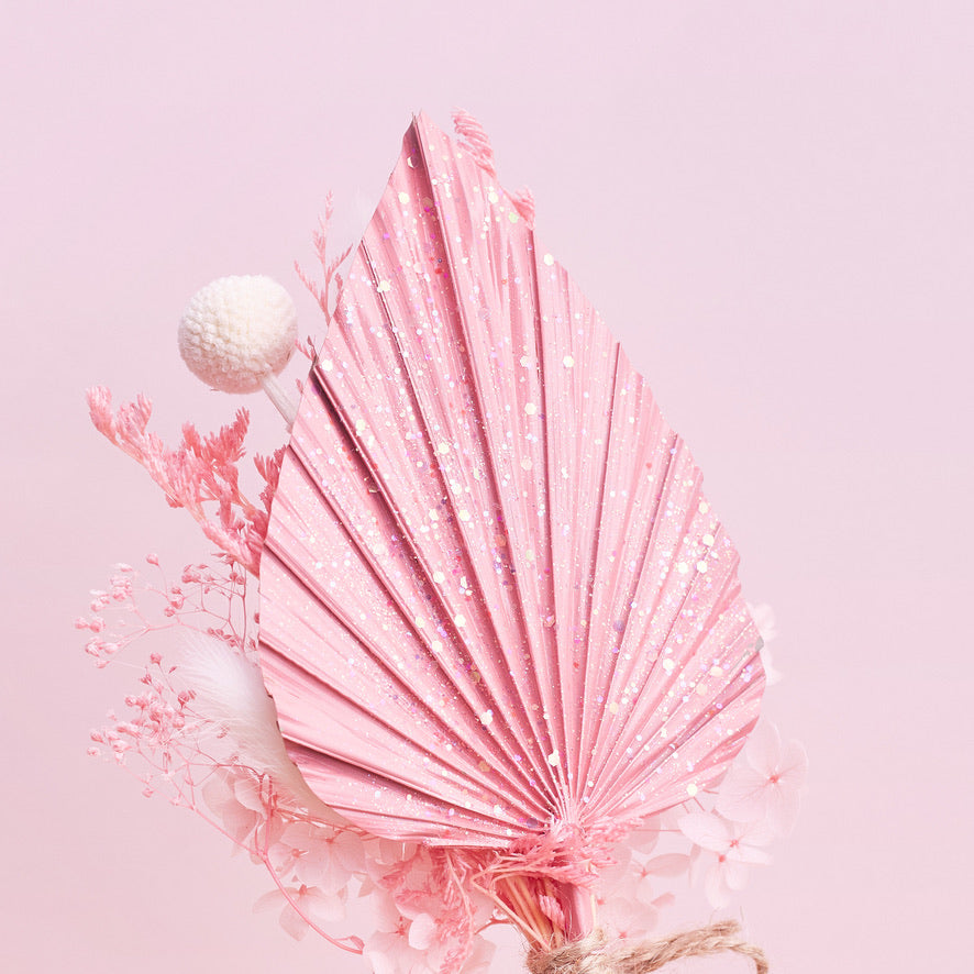 Dried Palm Spear Bouquet (Pink, Glitter & White)
