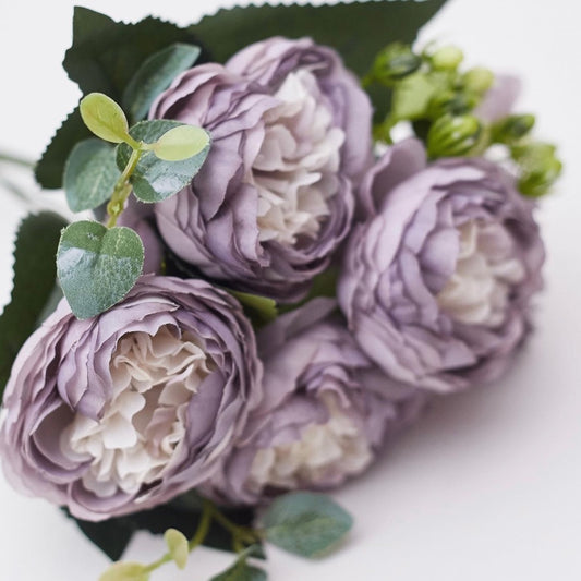 Artificial Silk Peony & Tea Rose Bouquet (Light Purple)