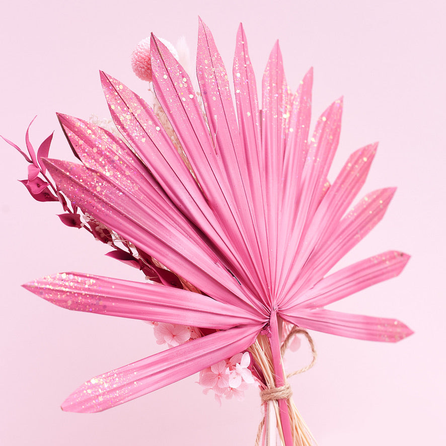 Dried Sun Palm Bouquets (with Palm Spear) (Hot Pink Glitter)