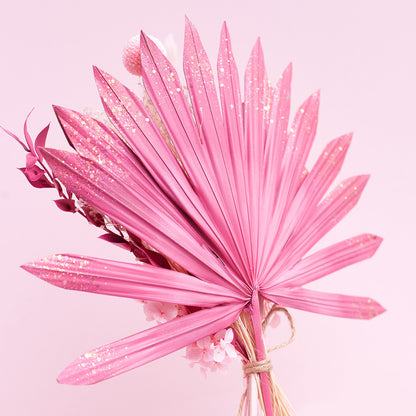 Dried Sun Palm Bouquets (with Palm Spear) (Hot Pink Glitter)