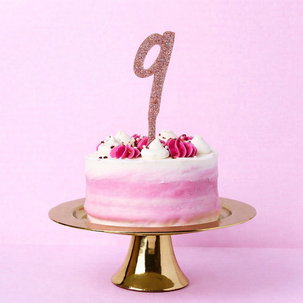 Rose Gold Number '9' Glitter Acrylic Cake Topper