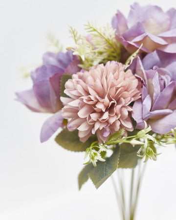 Mixed Artificial Silk Flower Bouquet - Modern Rose, Dandelions & Foliage (Lilac)