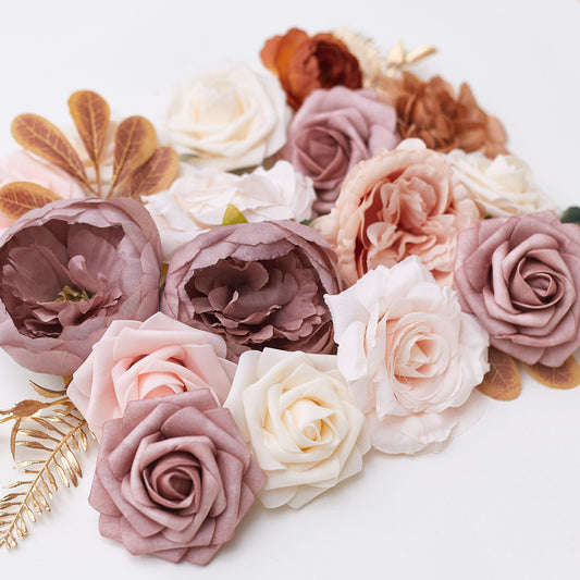 Silk Flower Bags with Foliage (Cream, Pink, Peach, Mauve & Gold)