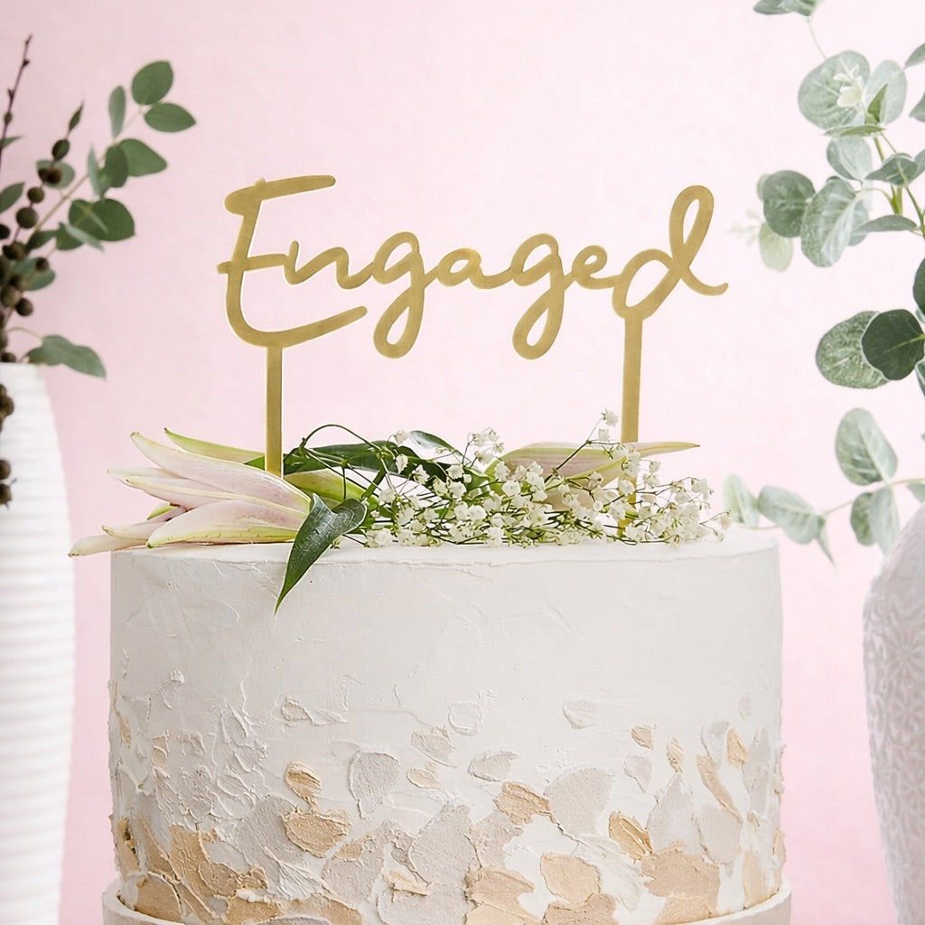Gold 'Engaged' Acrylic Cake Topper