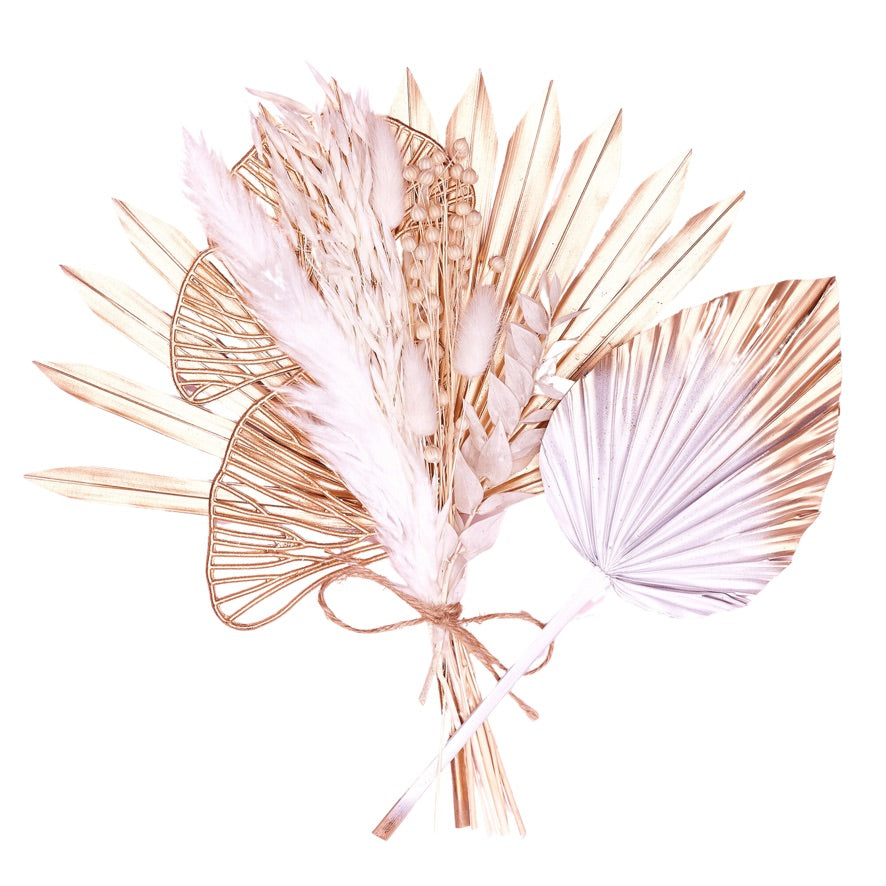 Dried Sun Palm Bouquets (with Palm Spear & Gingko Leaves) (White & Gold)