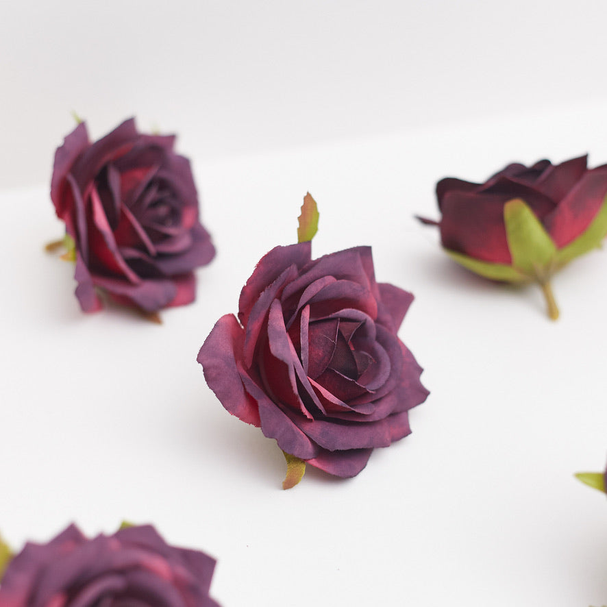 Silk Rose Heads - Pack of 10 | 7cm Diameter (Wine Red)