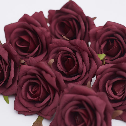 Silk Rose Heads - Pack of 10 | 7cm Diameter (Burgundy)