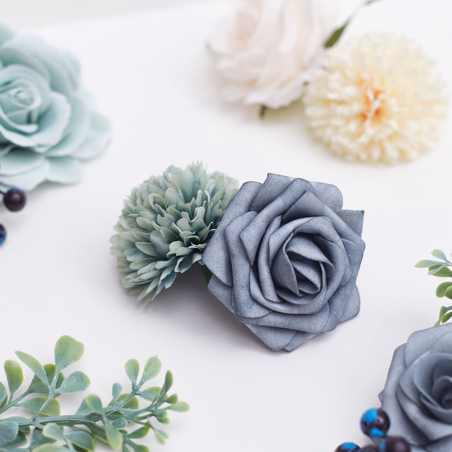 Silk Flower Bags with Foliage (Blue, White & Cream)
