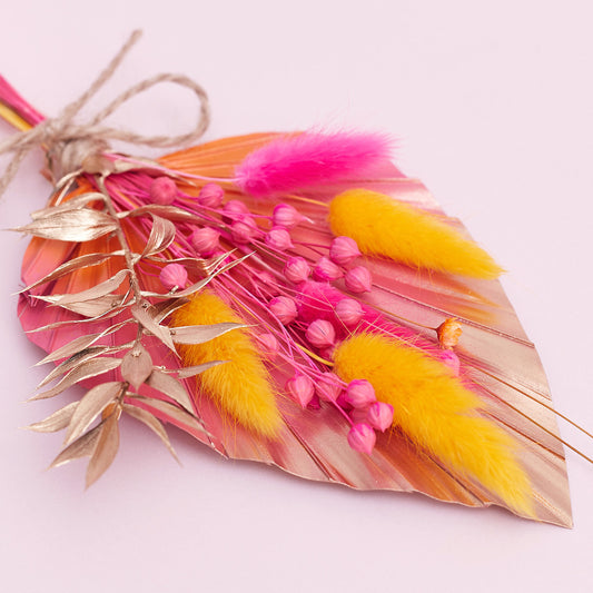 Dried Palm Spear Bouquet (Hot Pink, Orange & Gold)