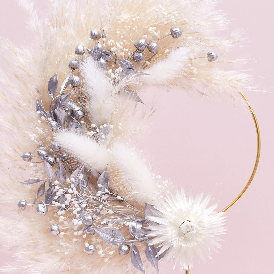 Dried Flower Ring (10cm with stem) (Silver & White)