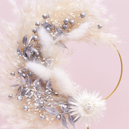 Dried Flower Ring (10cm with stem) (Silver & White)