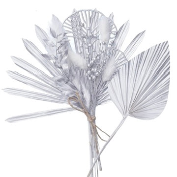 Dried Sun Palm Bouquets (with Palm Spear & Gingko Leaves) (White & Silver Set)