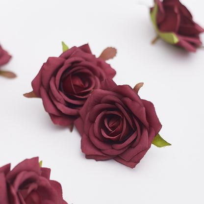 Silk Rose Heads - Pack of 10 | 7cm Diameter (Burgundy)