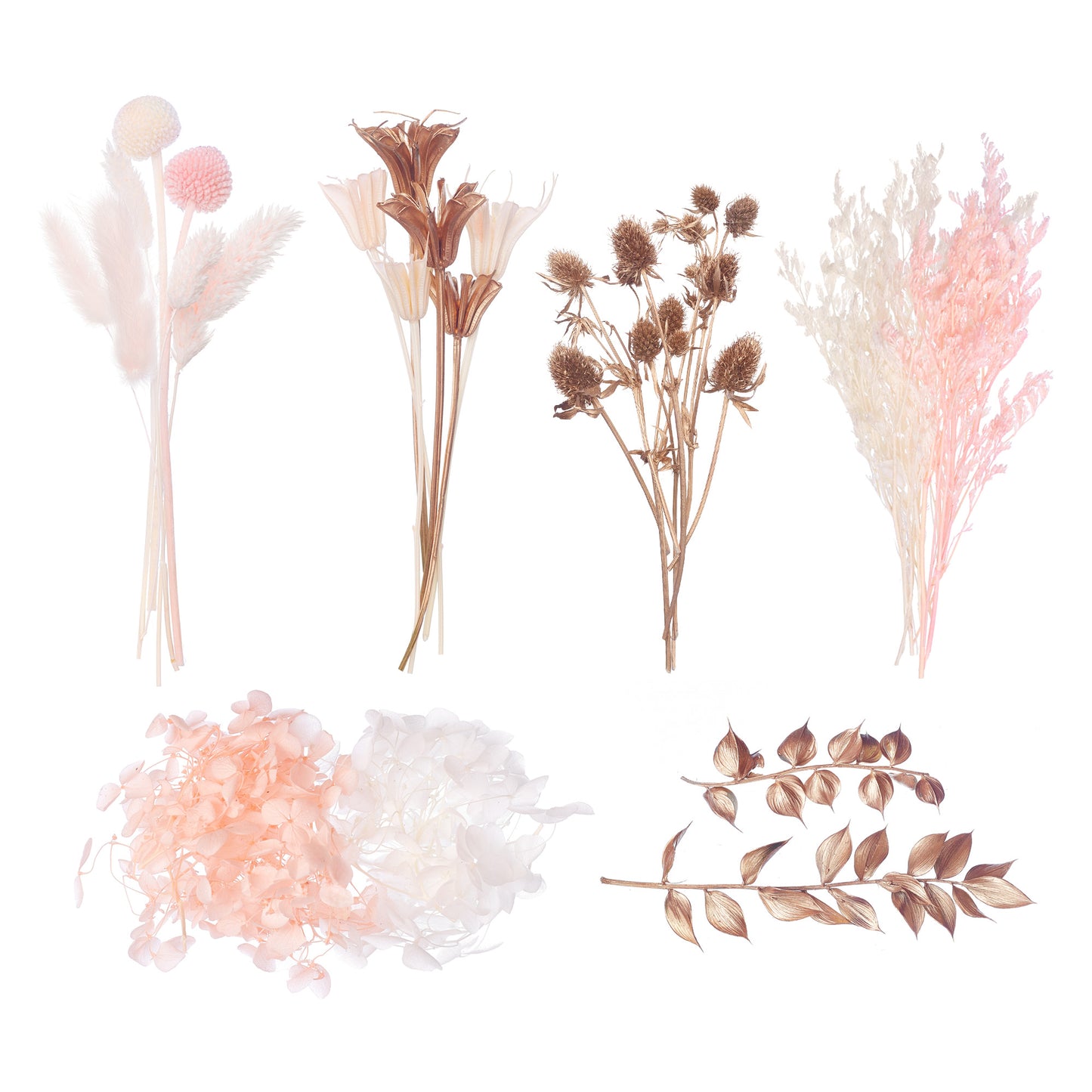Deluxe Dried Flower Box (Gold, White & Light Pink)