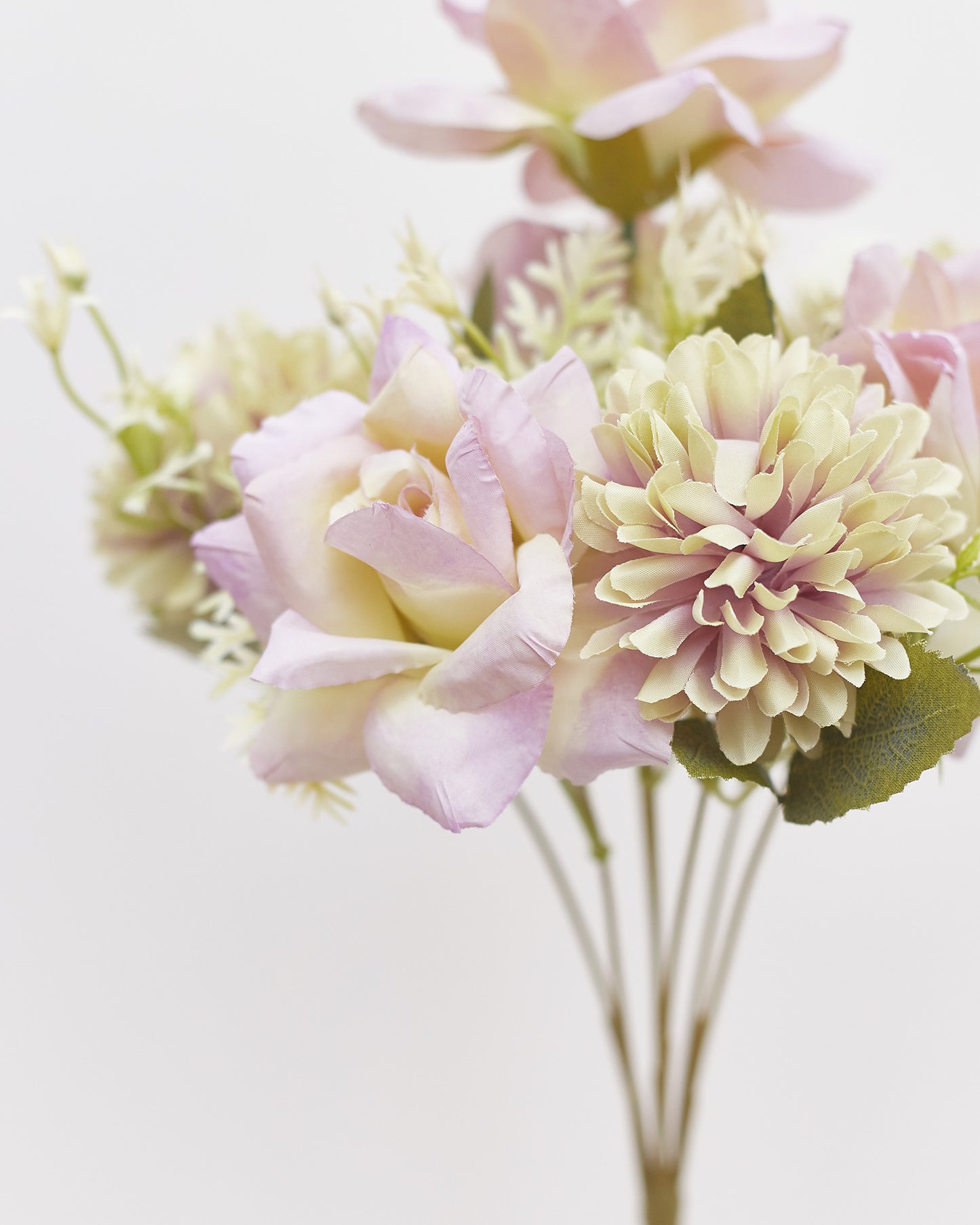 Mixed Artificial Silk Flower Bouquet - Modern Rose, Dandelions & Foliage (Lilac & Sage)