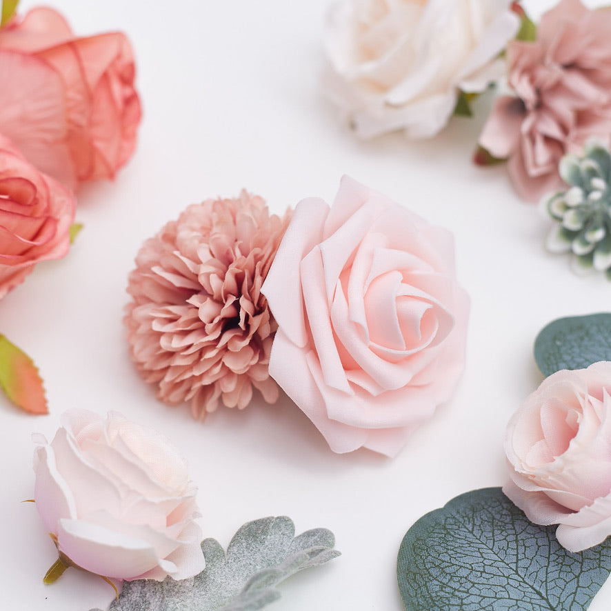 Silk Flower Bags with Foliage (Cream, Pink & Peach)