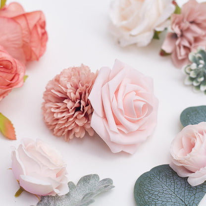 Silk Flower Bags with Foliage (Cream, Pink & Peach)