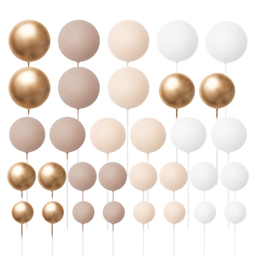 32 Pieces Cake Decorating Ball Sets - White, Gold, Ivory Beige & Latte (Mixed Colour Bundle 4)