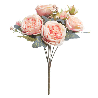 Artificial Silk Peony & Tea Rose Bouquet (Pretty Peach)