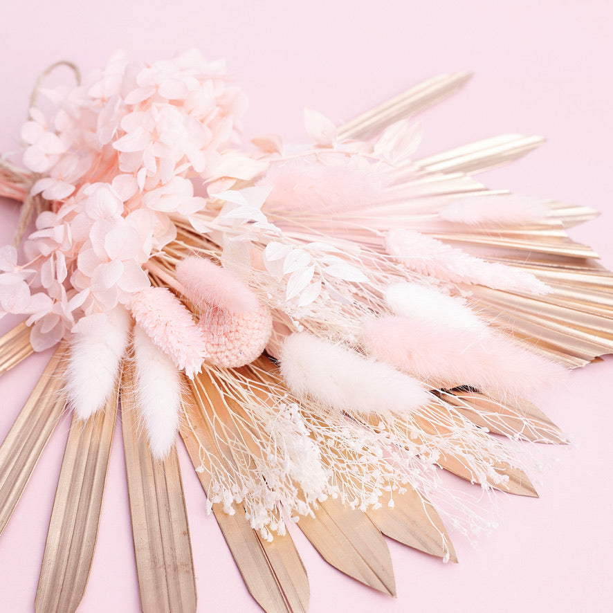 Dried Sun Palm Bouquets (with Palm Spear) (Pink & Gold)