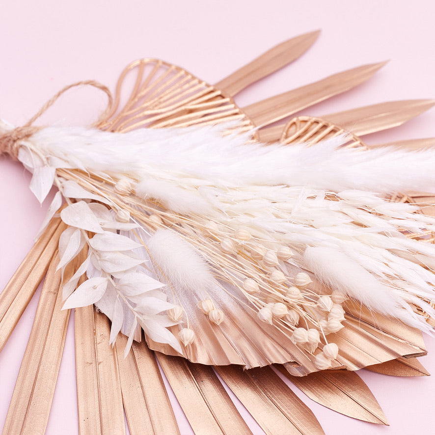 Dried Sun Palm Bouquets (with Palm Spear & Gingko Leaves) (White & Gold)