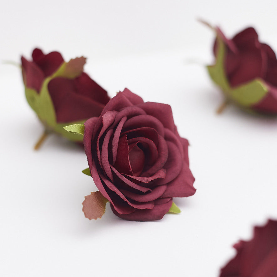 Silk Rose Heads - Pack of 10 | 7cm Diameter (Burgundy)
