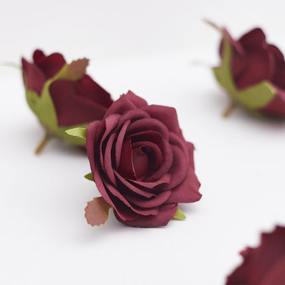Silk Rose Heads - Pack of 10 | 7cm Diameter (Burgundy)