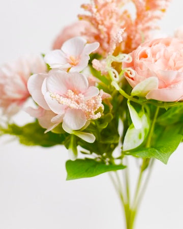 Silk Artificial Flower Bouquet - Philippine Roses, Peonies, Dandelion Flower Balls & Foliage (Coral Pink)