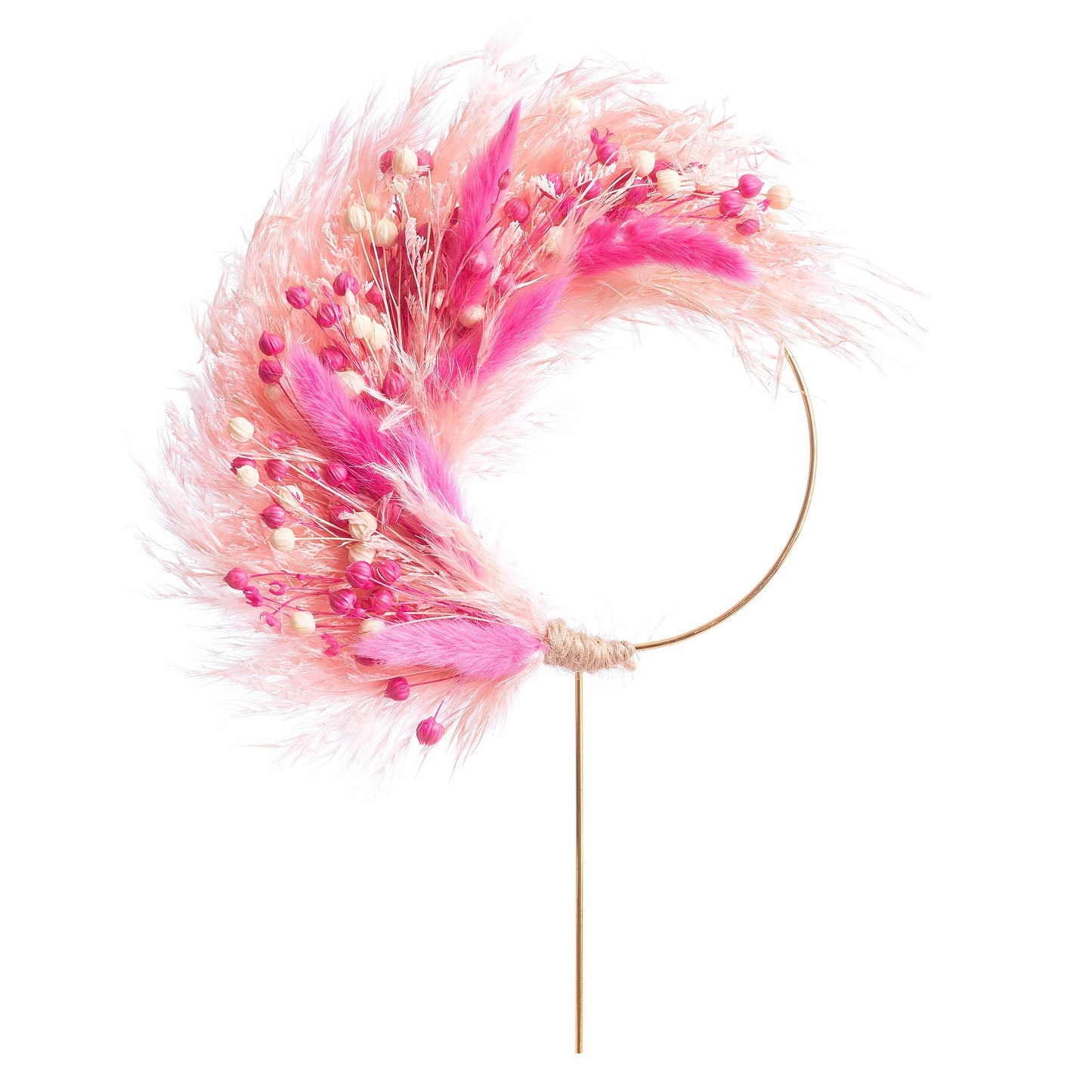 Dried Flower Ring (10cm with stem) (Pinks & Pampas)