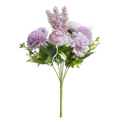 Silk Artificial Flower Bouquet - Philippine Roses, Peonies, Dandelion Flower Balls & Foliage (Lavender)