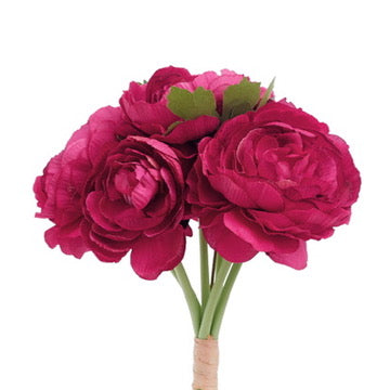 Ranunculus Artificial Silk Flower Bouquets (Berry Red)