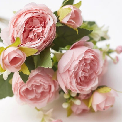 Artificial Silk Peony & Tea Rose Bouquet (Pretty Pale Pink)