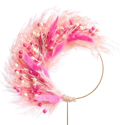 Dried Flower Ring (10cm with stem) (Pinks & Pampas)