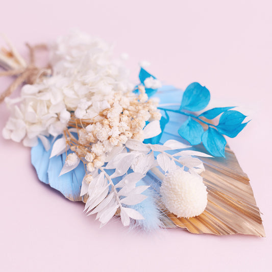 Dried Palm Spear Bouquet (Blue, Gold & White)