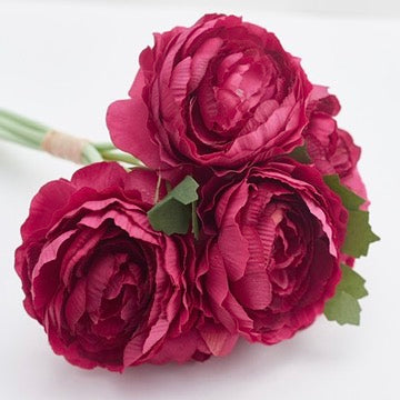 Ranunculus Artificial Silk Flower Bouquets (Berry Red)