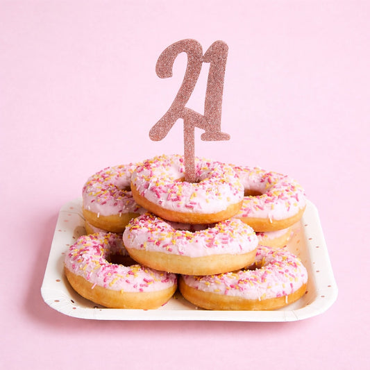 Rose Gold Number '21' Glitter Acrylic Cake Topper