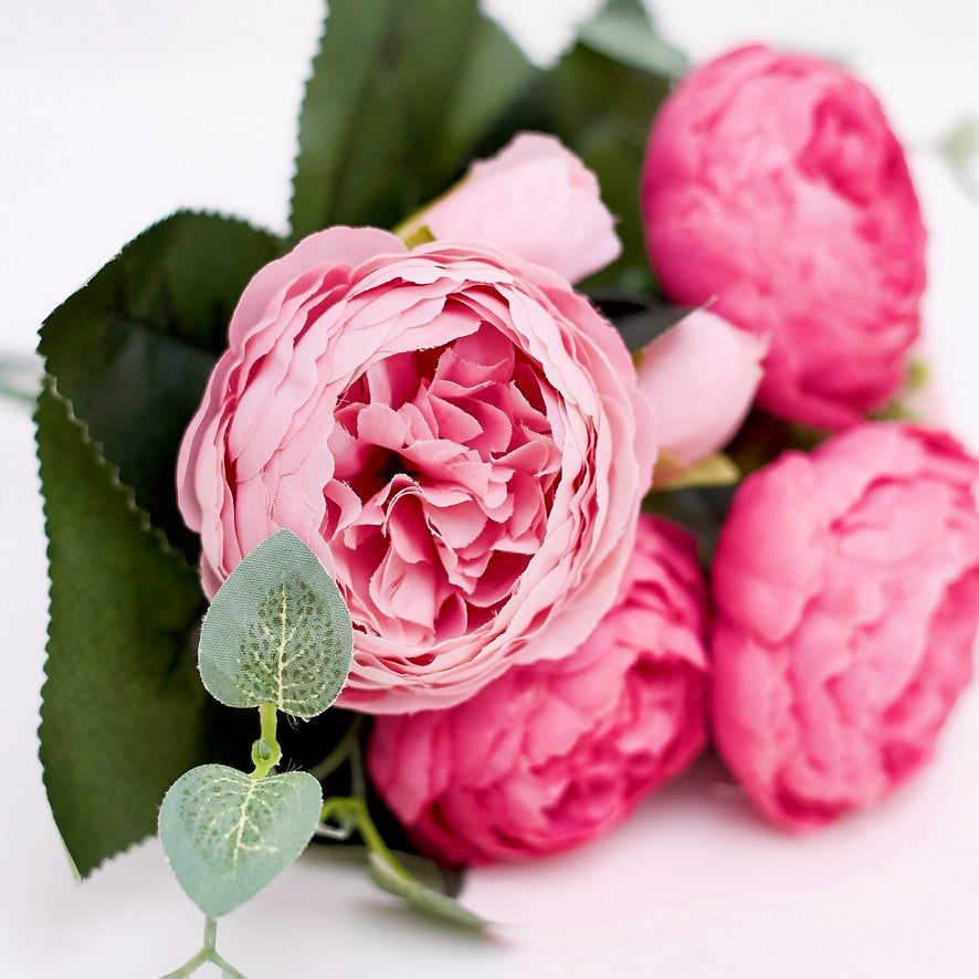 Artificial Silk Peony & Tea Rose Bouquet (Light Rose)