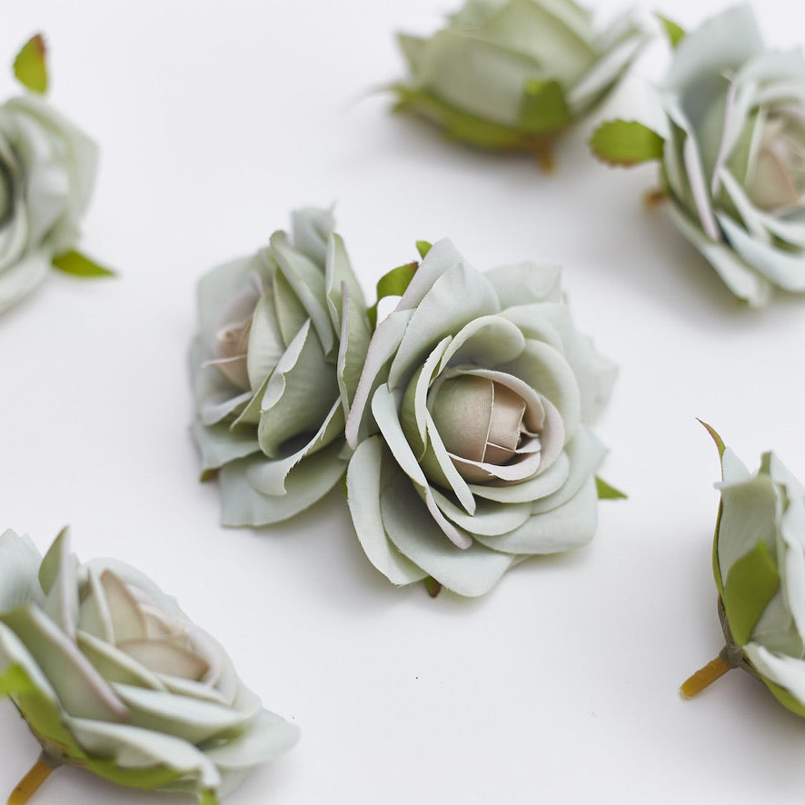 Silk Rose Heads - Pack of 10 | 7cm Diameter (Sage)