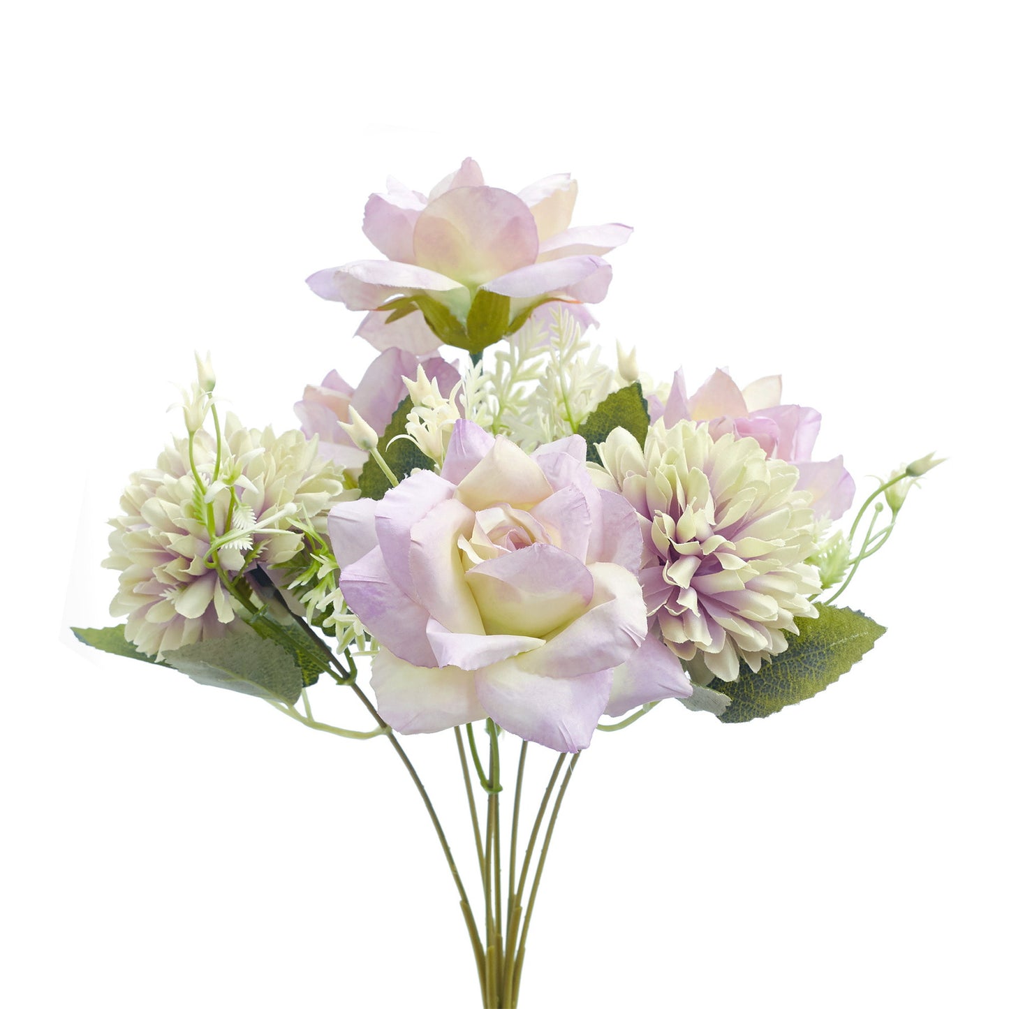 Mixed Artificial Silk Flower Bouquet - Modern Rose, Dandelions & Foliage (Lilac & Sage)