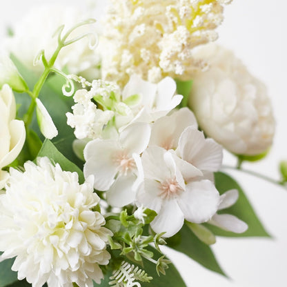 Silk Artificial Flower Bouquet - Philippine Roses, Peonies, Dandelion Flower Balls & Foliage (Cream White)